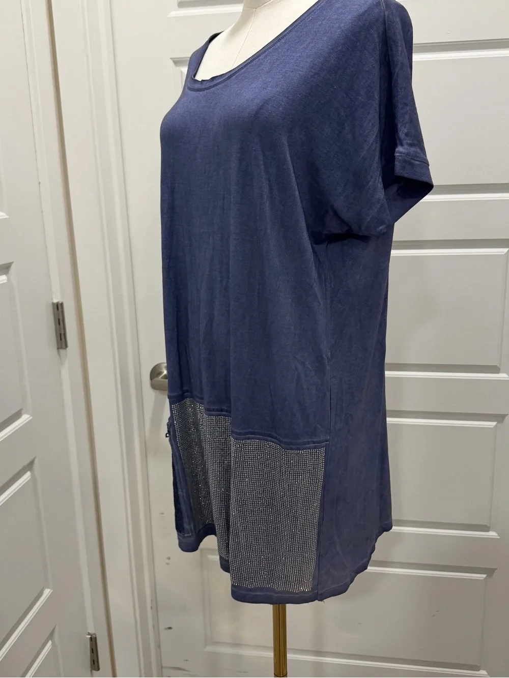 Tricotto got Blue Short Sleeve Tunic Top with Rhinestone Accents - Picture 3 of 9